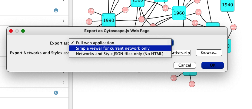 three options for Cytoscape web export